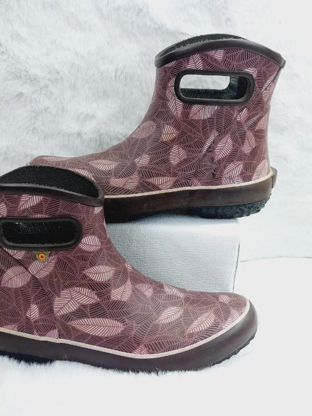 Bogs Women's Coral Patch Leaf Handle Rubber Pull-On Ankle Rain Boots Size 8